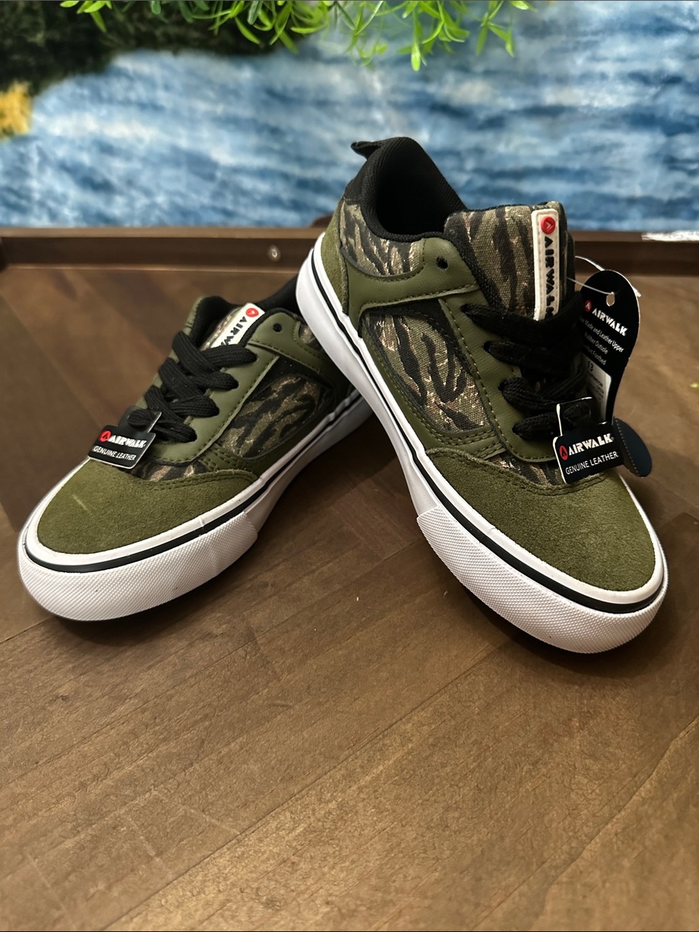 Airwalk Men's Olive Green Zebra-Print Skate Sneakers